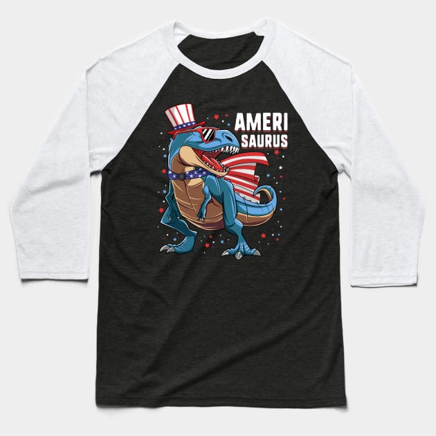 T Rex Dinosaur Uncle Sam 4th Of July Gift For Kids Boys Baseball T-Shirt by HCMGift